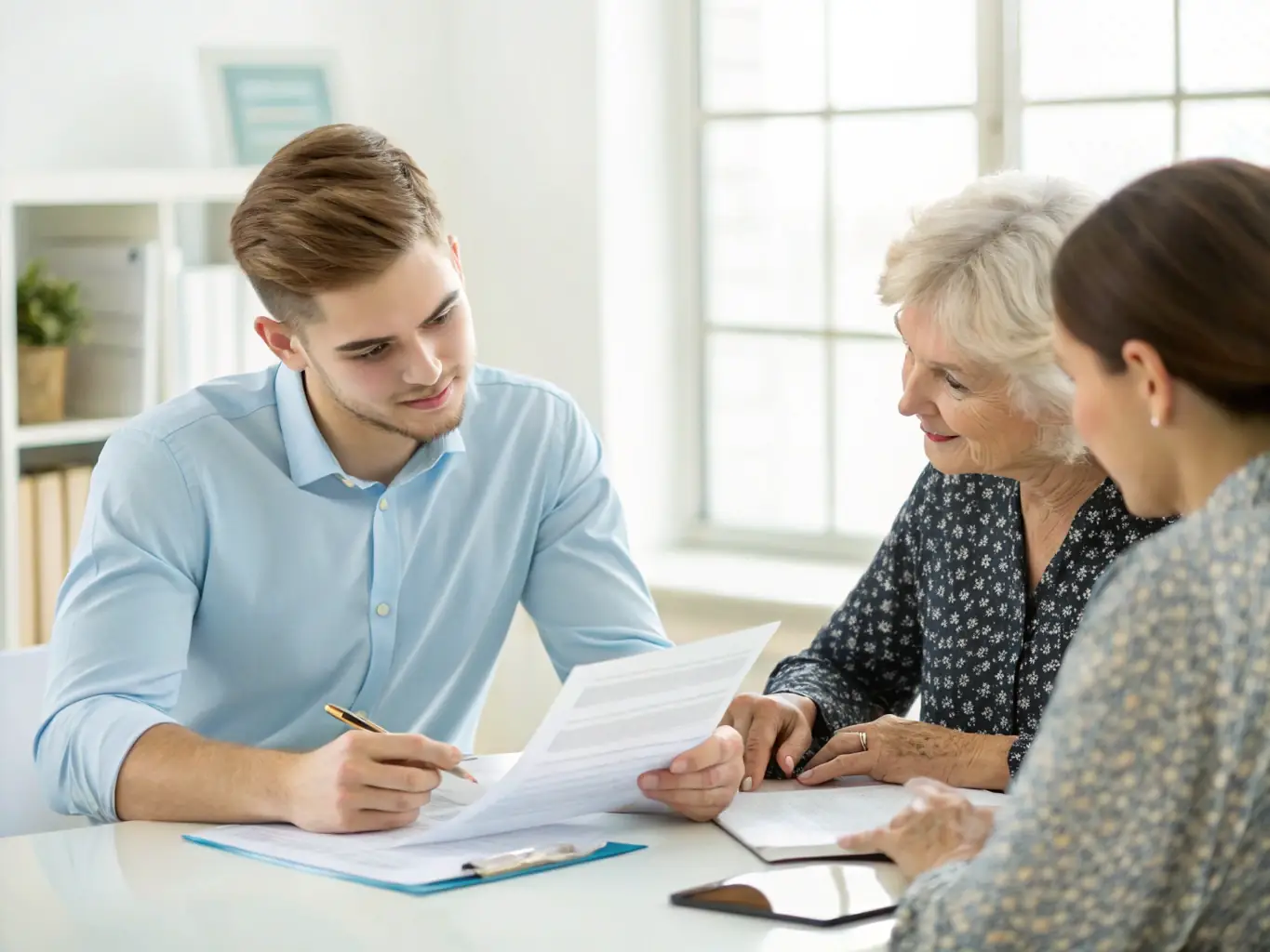 A tax specialist reviewing financial documents with a client, representing WheelAdvisory's taxation services.