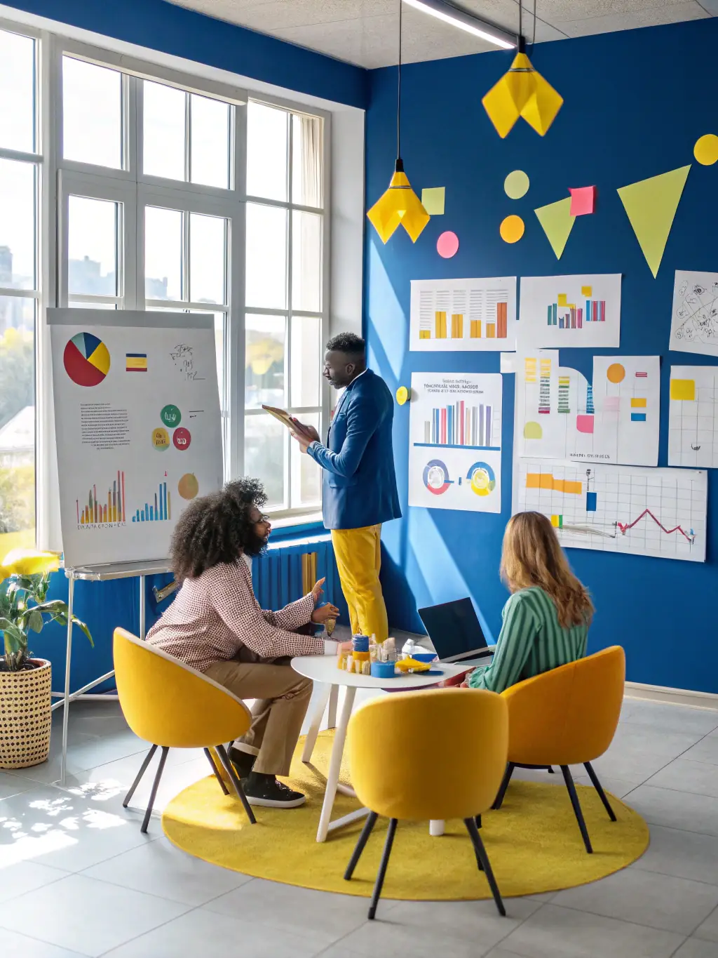 A diverse team of consultants collaborating around a table, brainstorming innovative solutions for a client's business challenges.
