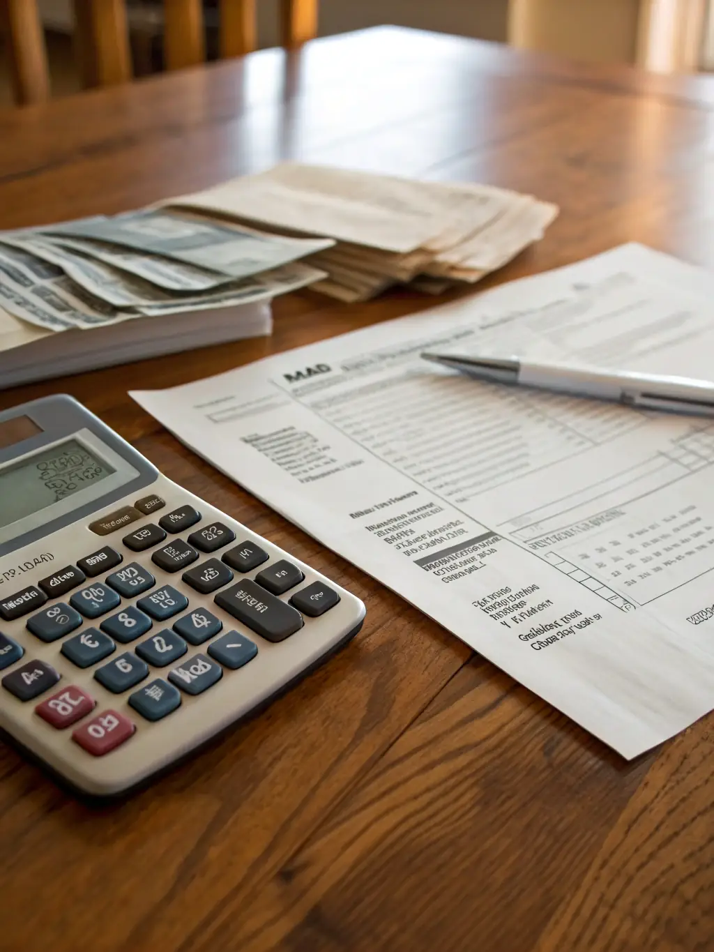 A close-up shot of tax forms and a calculator, representing taxation services and financial compliance.